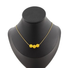 Necklace 3 Agate Beads Yellow 0 5/16in Chain Steel Golden Stainless Femm