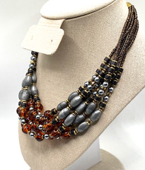Multi Layered Amber Brown Colored Acrylic Bead Statement Necklace Made in Italy