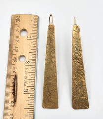 Artisan Brass Drop Earrings 2.5″ Long Textured Pierced by Ana from Chile