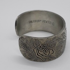 Salisbury Pewter Flower of the Month Rose Cuff Bracelet in box