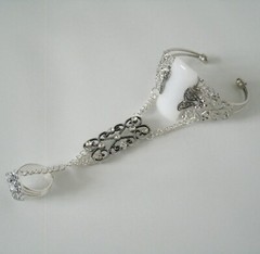 Moonstone Gothic Art Deco Renaissance Medieval Boho Hand Chain Slave Bracelet