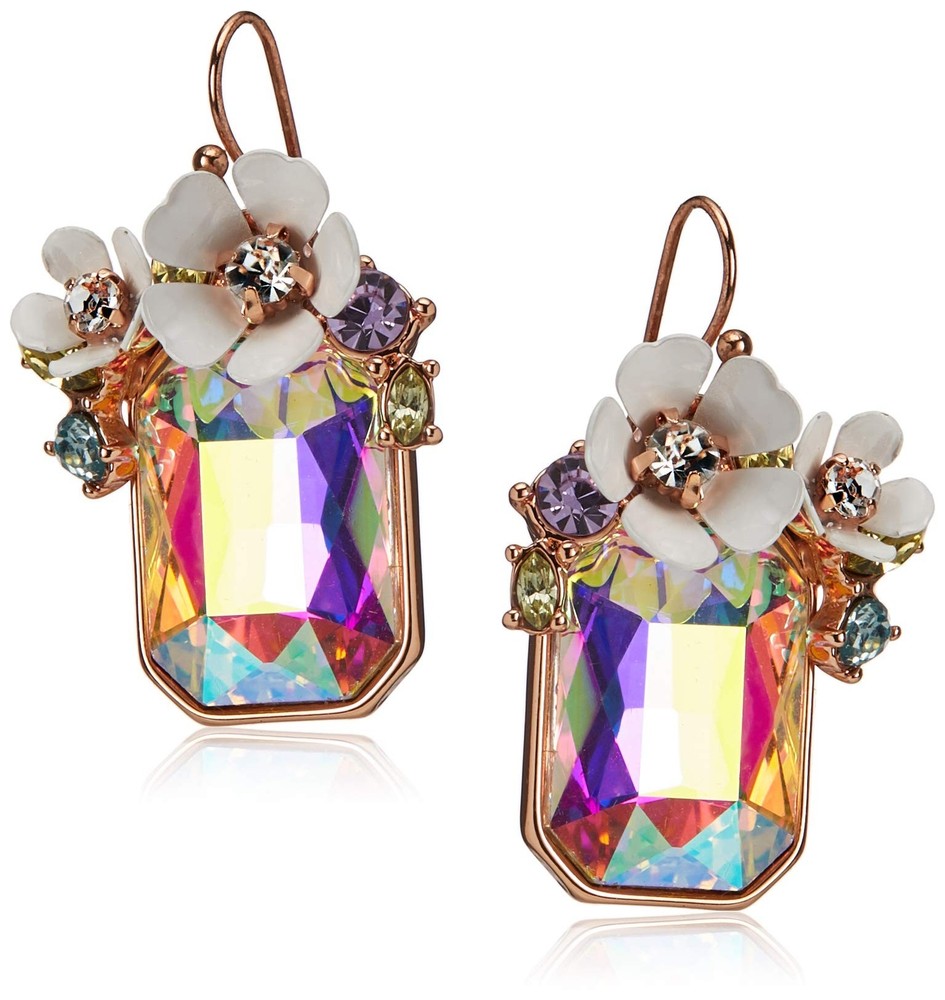 Flower Cluster Stone Drop Earrings One Size Multicolor