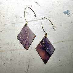 Handmade Abstract Wood Statement Earrings OOAK Taupe Brown Gold Metallic Dangles