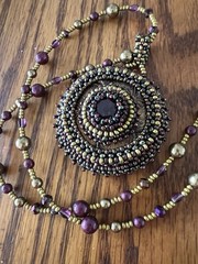 Handmade Bead Embroidery Pendant Glass Stone Beaded Rope Necklace GF Clasp