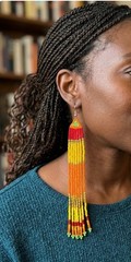Handmade Red, Yellow & Orange Beaded Fringe Earrings