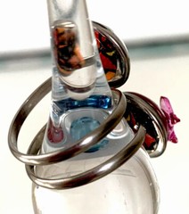 Handcrafted Art Resin Adjustable Open Ring Finger Wrap, Pink Butterfly Over Rose