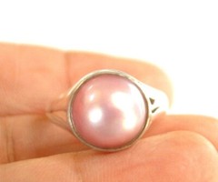 Pink Mabe Pearl Round Solitaire 925 Sterling Silver Ring Size 6.5 7.5 8.5 9.5
