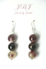 Tourmaline Earrings Dark Red, Green 8mm Ball Natural Gemstone .925 Silver 1 1/2″