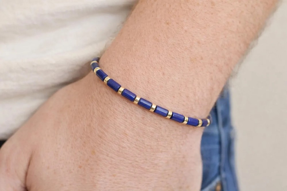 14K Gold & Bright Blue Lapis Lazuli bracelet | Unisex, Sophisticated, Refined