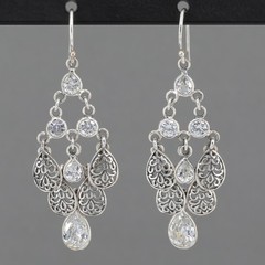 Retired Silpada Sterling Silver CASCADING Chandelier CZ Dangle Earrings W2795