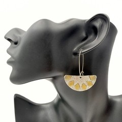 Modernist Handcrafted Sterling Silver 925 Brass Half Moon Dangle Wire Earrings