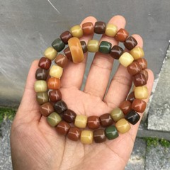 Tang Three-Color Gradient Bodhi Root Hand String Buddha原生态唐三彩渐变直切菩提根双圈手串绕指柔佛珠手持