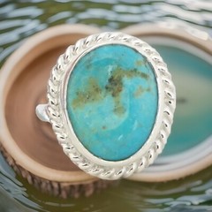 New Charles Albert 950 Fine Sterling Silver Kingman Turquoise Cable Ring