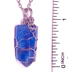 Natural Blue Apatite Quartz Crystal Point Wire Wrapped Pendant Necklace