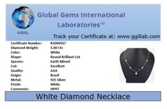 Designer 5Ct White Diamond Necklace-Great Shine ! FREE Diamond Studs