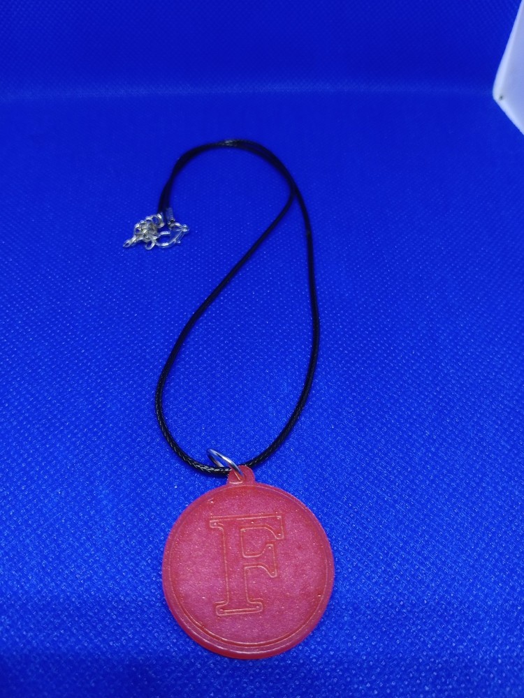 Handcrafted Reddish brown resin Round Letter F Pendant Necklace on Black Cord