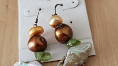 Genuine PEARL& STONE Earrings, 1.75″ long, 925 Sterling SILVER, Hand Made in USA