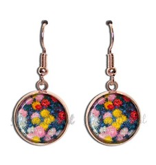 Monet’s Chrysanthemum Pastel Fireworks – Round Resin Dangling Earrings 16mm SIZE