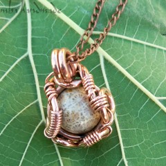 Fossil Coral Crystal Pendant – Pure Copper Wire Wrapped – Authentic Gemstone