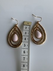 Gold tone Multi Layer Dangle Earrings with Pale Apricot Teardrop Pierced Earring