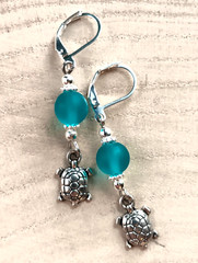 TEAL BLUE GLASS Turtle 2 inch LEVERBACK handcrafted SP #FGG