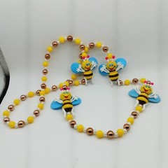 43″ Smiley Honey Bumble BEES Beaded Long Necklace Colorful School Teachers Kids