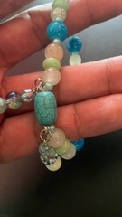 Handmade Blue/Green/White Beaded Charm Bracelet w/ Dangle Charm, Unisex #102