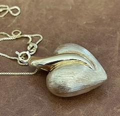 Italy Gold Vermeil 925 Reversible Polished/ Brushed Heart Pendant Necklace 18”in