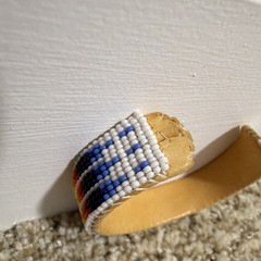 Multicolor Beaded Leather Cuff Bracelet Adjustable Glass Round Stones