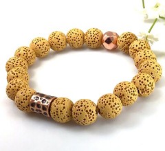 Yellow lava beaded bracelet with ball pendant healing gemstone for women