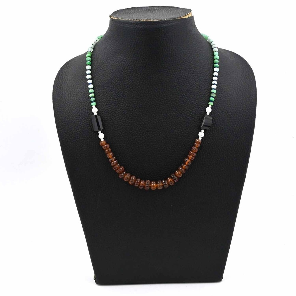 Hessonite Garnet Pumpkin Beads Necklace Chrysoprase Beaded Necklace Black Spinel