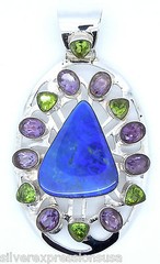 Huge Genuine Natural Australian Fire Opal & Gemstone 925 Sterling Silver Pendant