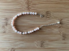 Pink Pearl, Moonstone & Sterling Silver Handmade Anklet 8 3/8 to 10 1/16 in. A31