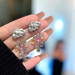 Cloud And Raindrops Earrings For Women, Sterling Silver Dangle Earrings.