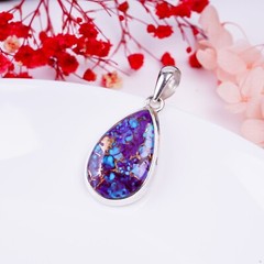 Purple and Blue Copper Turquoise Pendant 925 Sterling Silver Pendant Jewelry