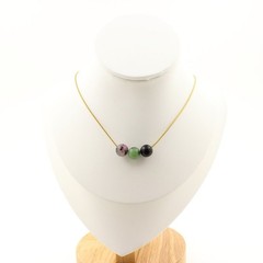 stones And Minerals. Necklace 3 Epidote Pearls From Australia 8 Mm. Steel Chain