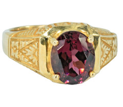 Natural Garnet 14k Solid Gold Oval Ring Engraved