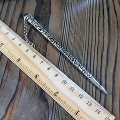 India Tribal Carved Antiqued Sterling Silver Plated Brass 4.75″ Long Hair Stick