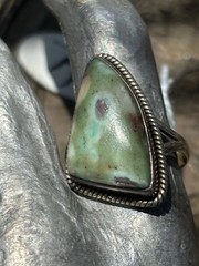 Handmade sterling silver Ruby in fuschite gemstone bezel set ring size 8