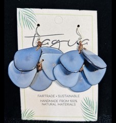 Mariposa Tagua Nut Earrings Baby Blue Unique Handmade 100% Natural Ecuador