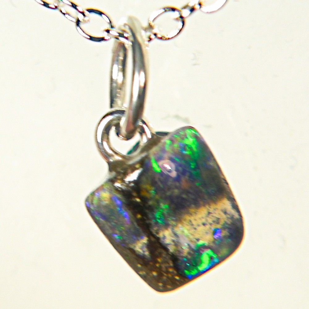 QLD BOULDER OPAL SMALL NECKLACE CHARM 925 STERLING SILVER PENDANT OCA18252