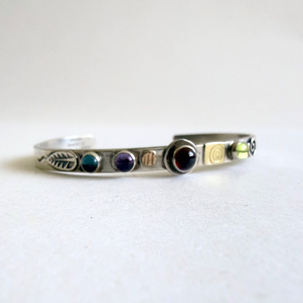 Lucinda Moran Sterling Cuff Bracelet Protect This Woman Multi Gemstone 14K 18K