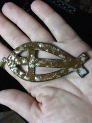 REVERSIBLE BROWN ARTISAN ORIGINAL ENAMEL FISH CROSS NECKLACE PENDANT N9