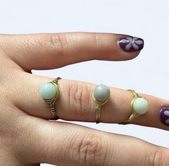 1 pc Handmade Amazonite wire wrapped crystal ring with gold copper wire