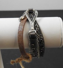 Trio Band Message You Are Beautiful Leather Crystal Metal Stackable Bracelet 8″