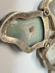 925 Silver Prehnite Agate Slice Bib Necklace Druzy Tourmaline Geode Boho Jewelry