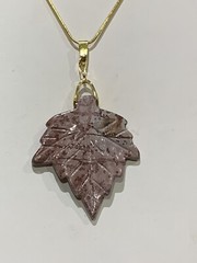 HOLIDAY SALE-75% -NATURAL SILVER LEAF JASPER CARVED LEAF NECKLACE W/18” CHAIN.g