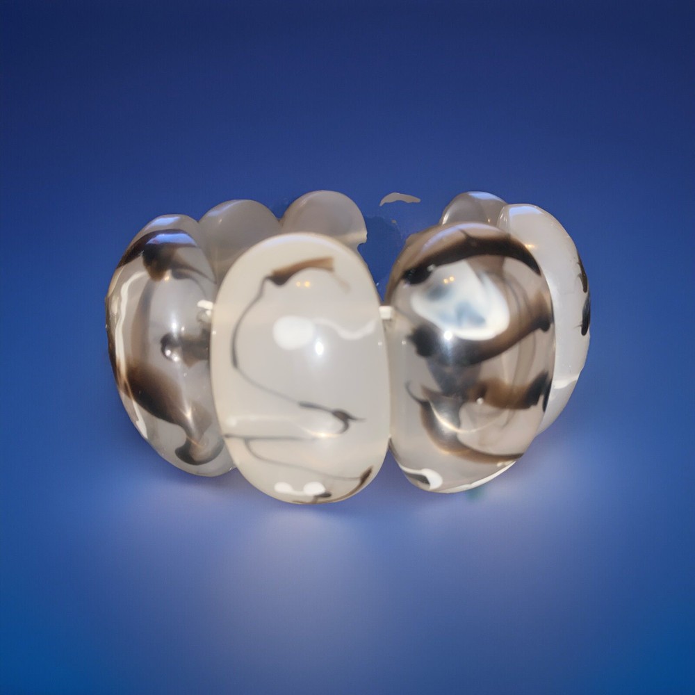 Wide Chunky Resin/Flex Bracelet in Black/Grey/White – 9 1/2” In Diameter Y2K