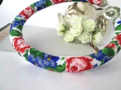 Floral beaded necklace Blossom necklace Roses violets Delicate Bib Beaded choker