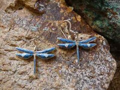 Dragonfly Sterling Silver Blue Denim Lapis Gemstone & Opal Earrings Handmade B36